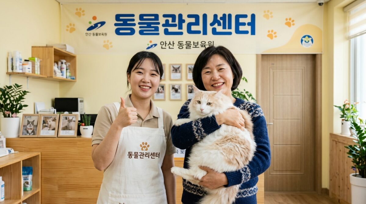 양평고양이파양 동물관리센터 눈이 새 가족 입양 기념사진