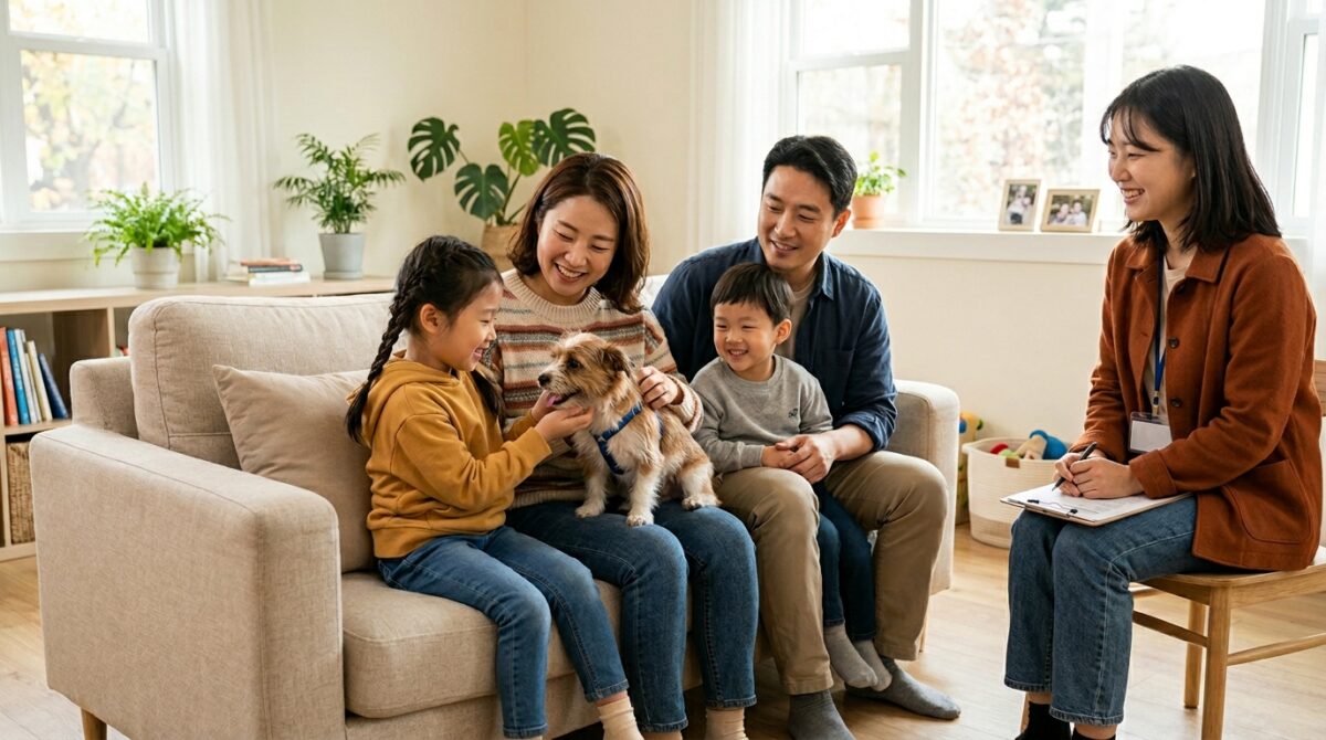 강아지파양 이후 새 가족 입양 상담을 진행하는 모습