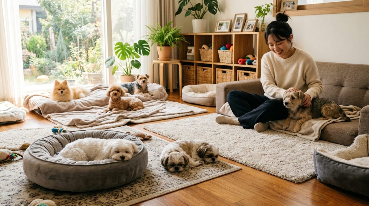 강아지파양 후 강아지가 지내는 철장 없는 실내 환경