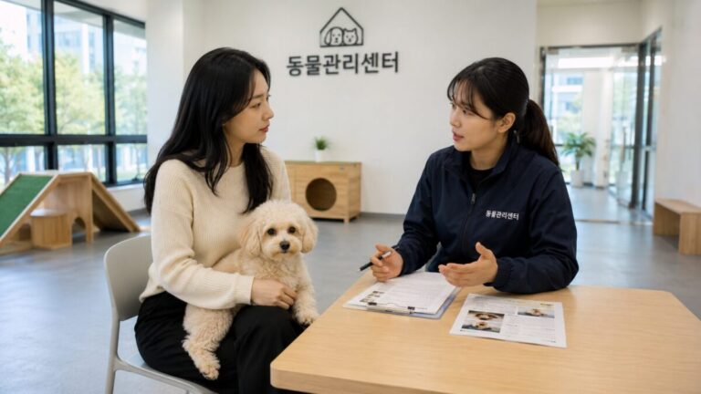 강아지파양방법 상담을 받는 보호자와 말티푸