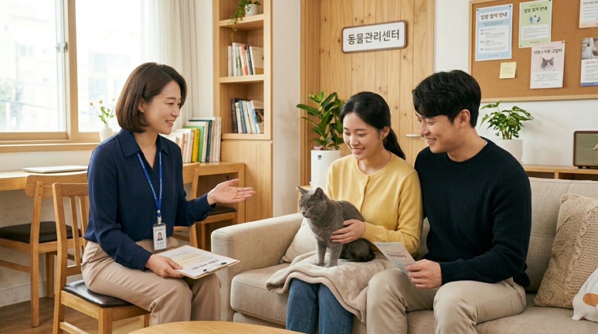 고양이파양 이후 새 가족 입양 상담을 진행하는 모습