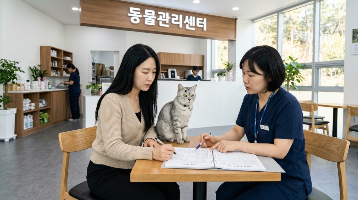 고양이파양방법 상담 전 준비사항을 확인하는 모습