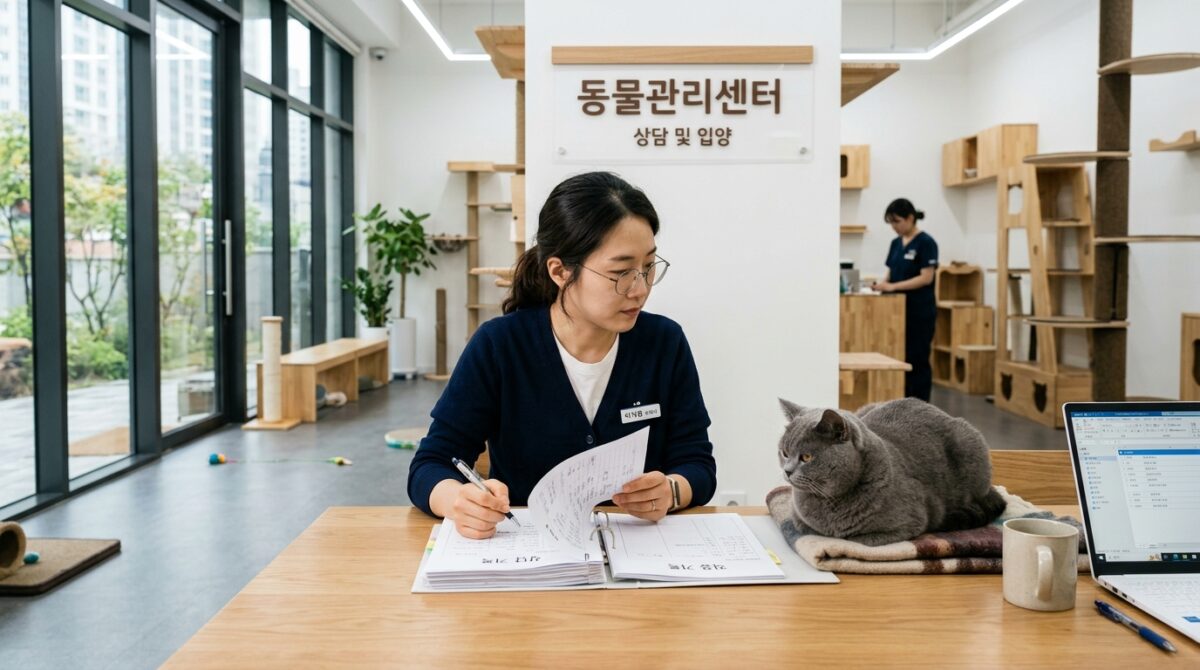 고양이파양비용 상담 내용을 확인하는 보호자