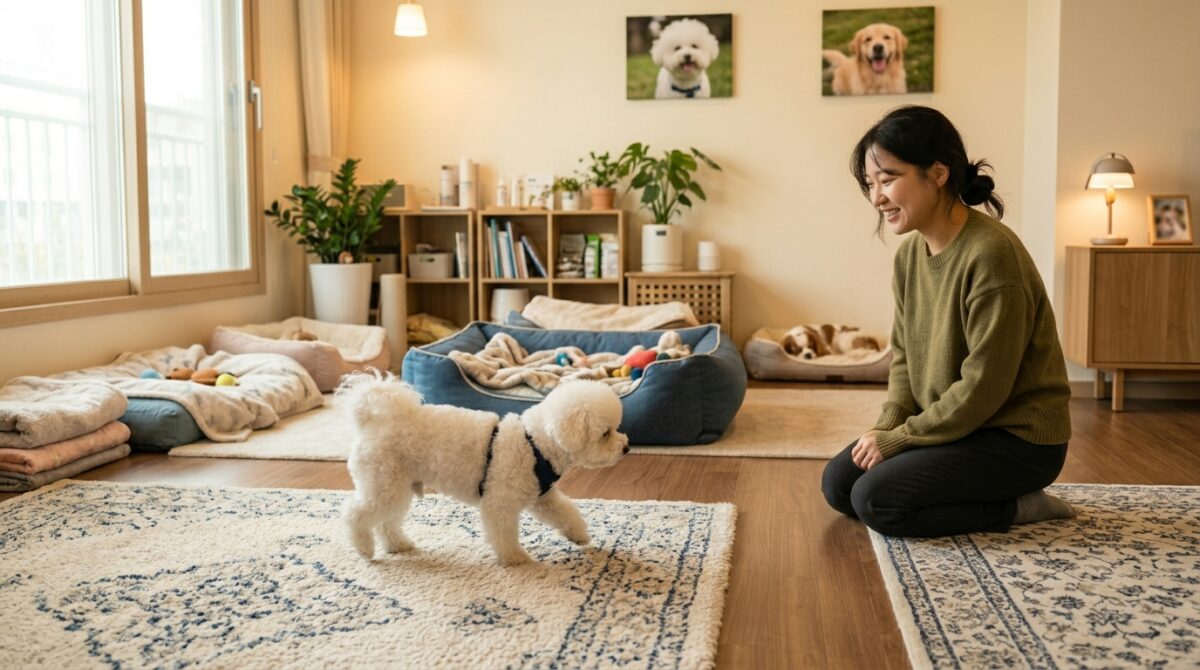 부평강아지파양 후 비숑이 지내는 철장 없는 실내 환경