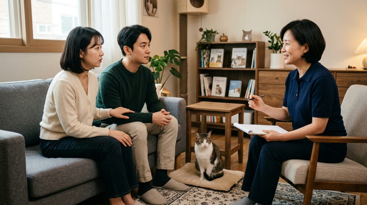 부평고양이파양 상담 과정에서 코숏 나비의 성격을 확인하는 모습