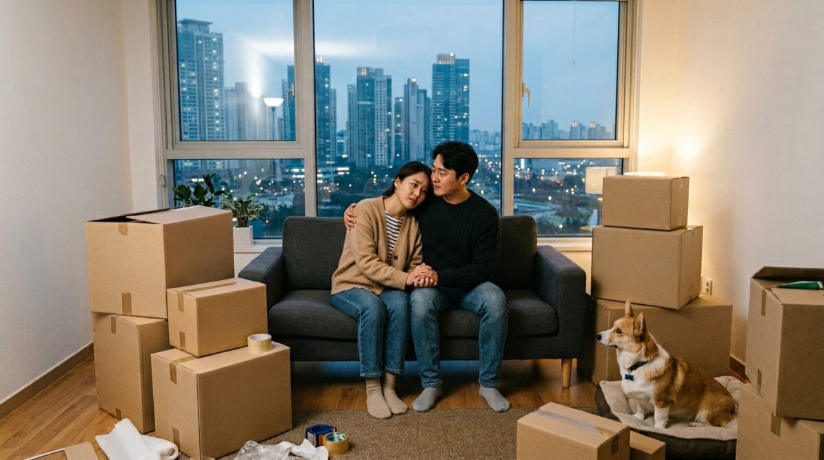 송도강아지파양 상담을 고민하는 부부와 웰시코기 보리