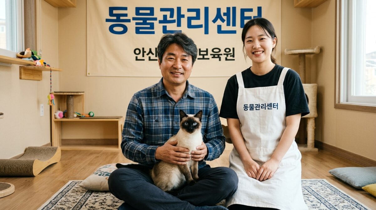 의왕고양이파양 동물관리센터 우유 새 가족 입양 기념사진