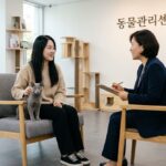 인천고양이파양 상담을 받는 보호자와 러시안블루