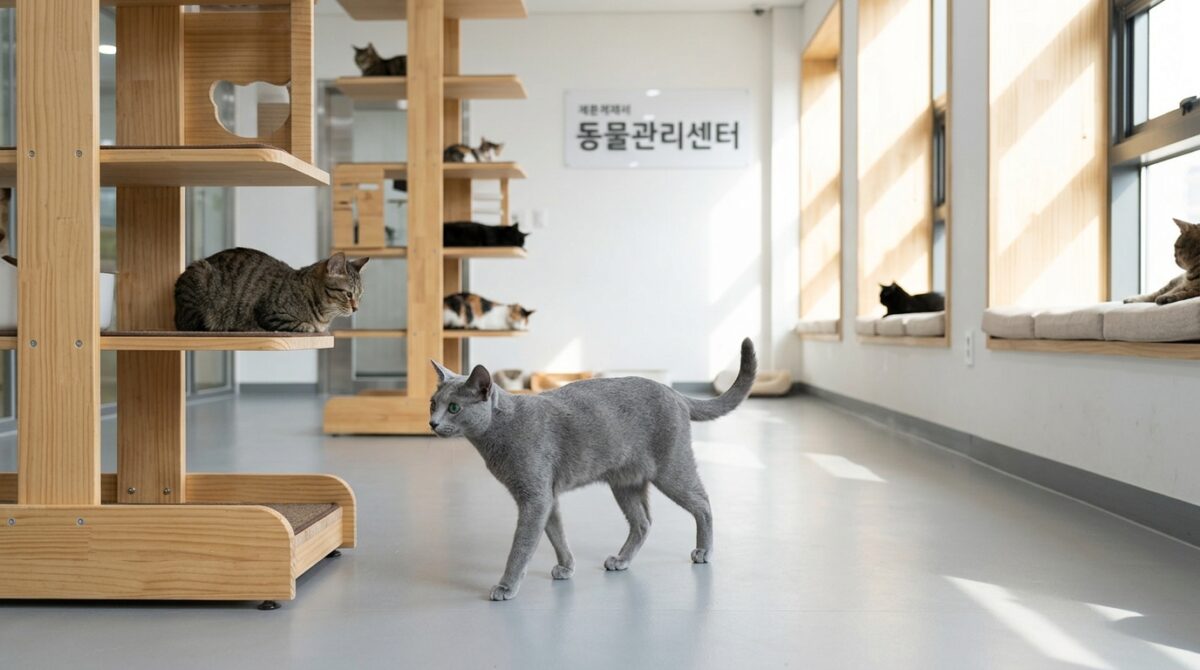 인천고양이파양 후 러시안블루가 자유롭게 생활하는 모습