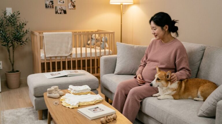 출산을 앞두고 웰시코기와 시간을 보내는 보호자
