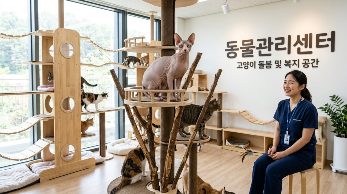 강남고양이파양 동물관리센터 고양이 캣타워 자유로운 실내 생활