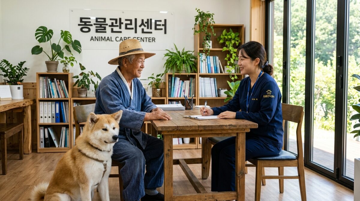 강화강아지파양 동물관리센터 아키타 백두 입소 상담 장면