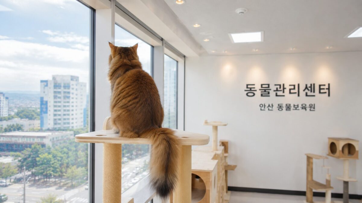 연수구고양이파양 동물관리센터 캣타워에서 창밖 바라보는 고양이